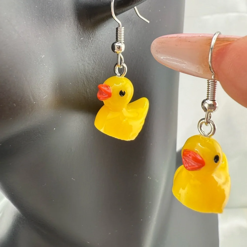Funny Yellow Duck Earrings for Kids - Picture 3 of 5